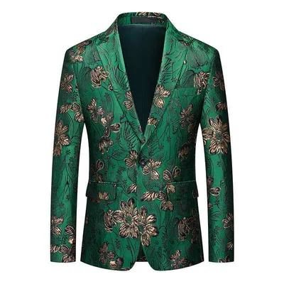 ジャケット メンズ 韓国風 スリムフィット ジャカード 花柄 総柄 シングルブレスト 高級感 ブレザー パーティー 結婚式 フォーマル イベント カジュアル 通気性 吸湿速乾 ポリエステル混紡 通年