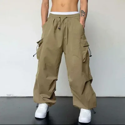 パンツ メンズ ストレート マルチポケット カーゴパンツ ドローコード調節 薄手 軽量 ポリエステル 微ストレッチ ルーズフィット ゆったり カジュアル スポーツ ストリート アウトドア 普段使い ユニークデザイン 春夏
