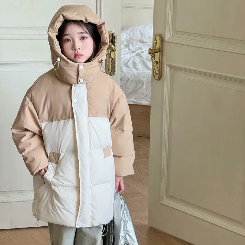 アウター キッズ 男の子 女の子 秋冬 厚手 暖かい ミドル丈 フード付き ダウン風 防寒ジャケット カジュアル 韓国風 通園 通学 普段使い