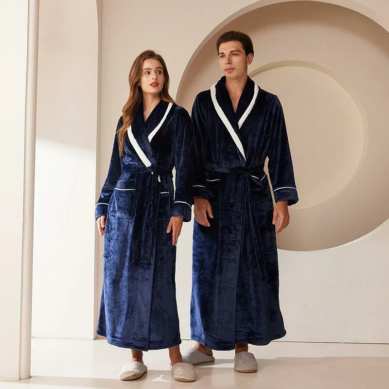 バスローブ カップル ペア メンズ 男性用 レディース 女性用 秋冬 超厚手 ロング丈 フランネル サンゴフリース ポリエステル ゆったり 大きいサイズ ビッグサイズ ナイトガウン 部屋着 ルームウェア パジャマ 暖かい 保温 防寒 快適 肌触り