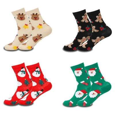靴下 ソックス ユニセックス メンズ レディース クリスマス サンタクロース キャラクター 綿 コットン 吸汗 防臭 かわいい おしゃれ 中筒 ミドル丈 カラフル
