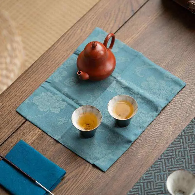 茶巾 和モダン 禅スタイル 中華風 唐花模様 綿麻 吸水性 手織り シンプル 上品 エレガント ミニ茶席 ティーマット 茶道布 お茶会 普段使い インテリア 多色展開