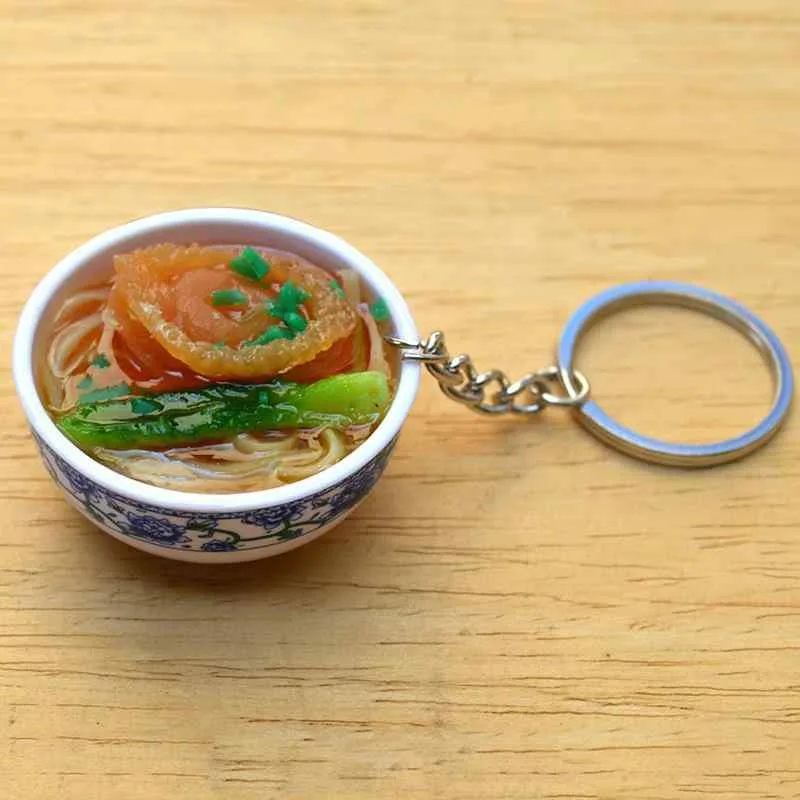 キーホルダー 食品サンプル 青花磁器 丼ぶり ミニチュア フェイクフード 樹脂製 旅行 観光 お土産 記念品 中華風 コレクション プレゼント アクセサリー リアル 精巧 4cm
