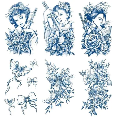 タトゥーシール ハーバル 植物由来 15日間持続 マット 和柄 芸者 蝶々 リボン フェイクタトゥー ボディシール イベント ライブ コスプレ 水転写 簡単貼付