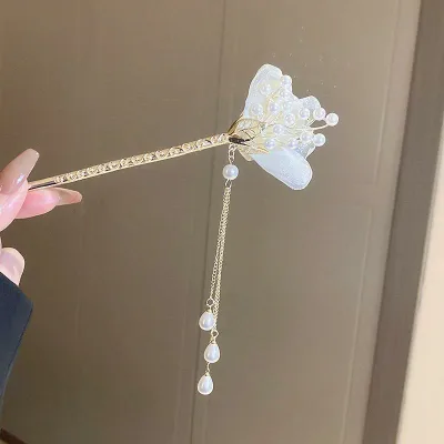 かんざし レディース パール 高級感 古風 シンプル モダン 新中式 普段使い 髪飾り 漢服 ヘッドアクセサリー 花柄 レトロ 中国風 気質 春 布製 玉蘭花