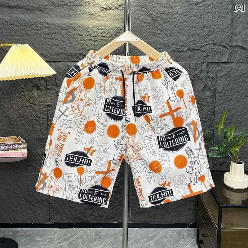 ビーチパンツ メンズ 夏 ルーズ レトロ 花柄 プリント ストレート ショーツ 接触冷感 速乾 ポリエステル 水陸両用 カジュアル 普段使い レジャー オレンジ 青 ブラック