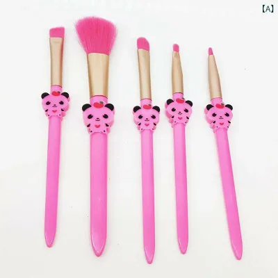 メイクブラシ パンダ柄 5本セット ブラシ ルースパウダーブラシ アイシャドウブラシ リップブラシ 携帯 ナイロン毛 プラスチック柄 ピンク グリーン パープル