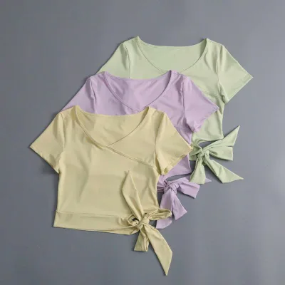 Tシャツ レディース ヨガウェア トップス 半袖 バックシャン 結び紐 速乾 吸汗 伸縮 ストレッチ フィットネス ランニング ピラティス スポーツウェア おしゃれ