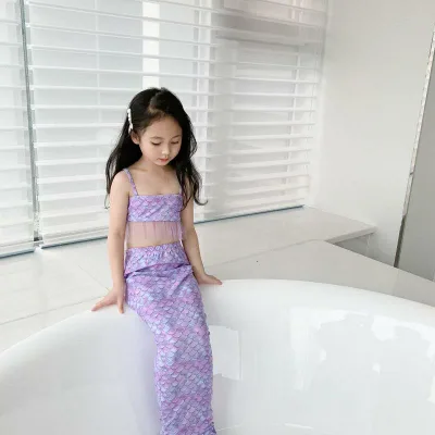 水着 女の子 キッズ 人魚 マーメイド プリンセス風 3点セット セパレート ビキニ 温泉 スイムウェア ティアード フリル かわいい 伸縮性 速乾