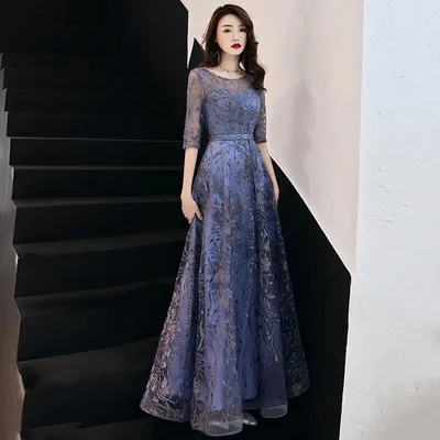 ワンピース レディース ドレス ロング 演奏会 フォーマル 5分袖 Uネック レース 高めウエスト Aライン エレガント 結婚式 二次会 謝恩会 パーティー