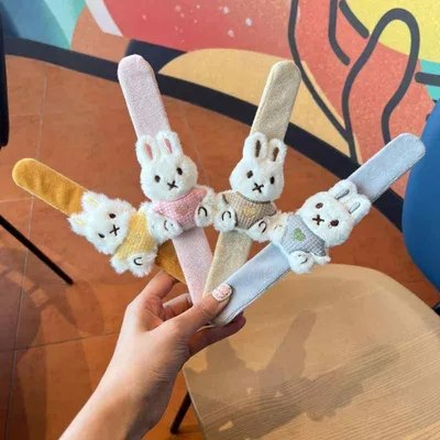 ブレスレット パタパタブレスレット うさぎ ぬいぐるみ かわいい おもちゃ キッズ ペア ペアルック ピンク グレー ブラウン
