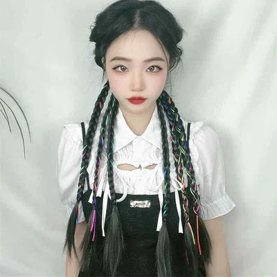 ウィッグ レディース エクステ 三つ編み ポニーテール ヘアアクセサリー カラー 付け毛 メッシュ 簡単に装着 耐熱 自然