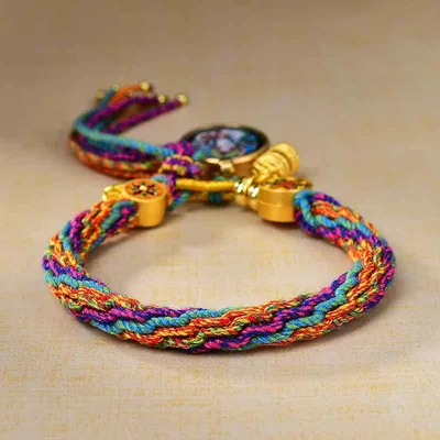 Bracelet Ethnic Hand-knitted Rope Chinese Card Tibetan Style Wealth God Amulet Colorful Asian Ethnic Unisex Men's Women's Accessory