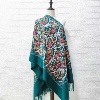Women's Autumn/Winter Shawl, Large, Thick, Cold Protection, Water Repellent, Embroidery, Floral Pattern, Ethnic Style, Travel Poncho, Scarf, Stole, Faux Cashmere, Red