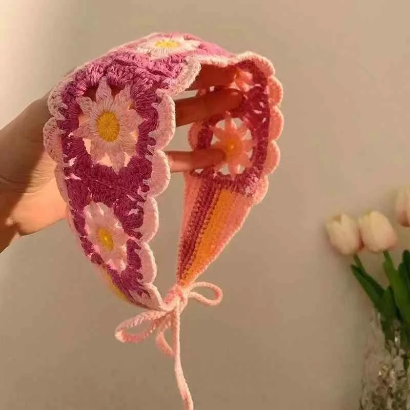 ヘアバンド レディース 三角巾 ヘッドドレス ヘッドバンド かぎ針編み レトロ フレンチ風 クロシェ 手編み 花柄 フラワー モチーフ お出かけ ヘアアクセサリー