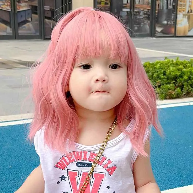 ウィッグ キッズ 女の子 フルウィッグ ショート カール ボブ ぱっつん前髪 ピンク かわいい プリンセス コスプレ 写真撮影 イベント 仮装