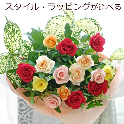 【送料無料 即日発送】 バラ15本 花束 誕生日にバラをプレゼント バラの花束 スタイル選べる 誕生日 発表会 記念日 お祝い 出産祝い 新築祝い 送別会 お見舞い 愛する方へ 生花 薔薇 フラワーギフト 母 姉 妹 バラの花 バレンタインデー ホワイトデー 【メッセージカード】