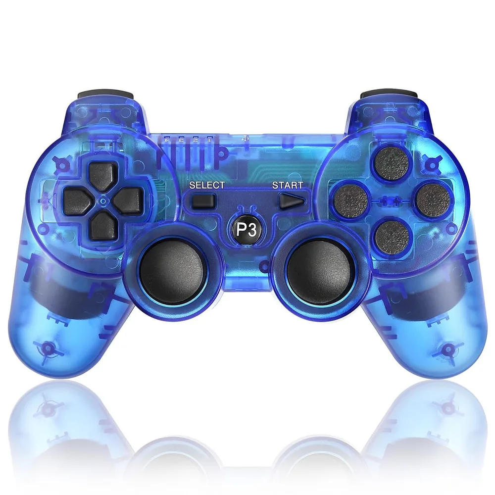 【あの操作感を再び】 PS3 コントローラー ワイヤレス Bluetooth対応 振動機能 PS配置 USB充電 ゲームコントローラー (クリアブルー)
