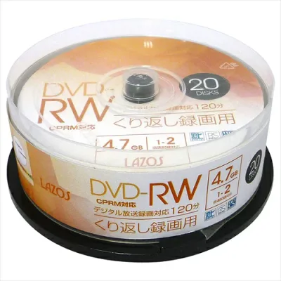 480枚セット(20枚X24個) Lazos 繰返し録画用DVD-RW L-DRW20PX24