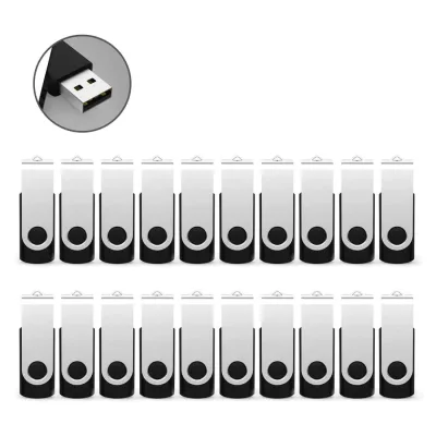 RAOYI USBメモリ 4GB USB 2.0 20個セット フラッシュドライブ 回転式 まとめ買い 業務用 メモリスティックストラップホール付き (黒)