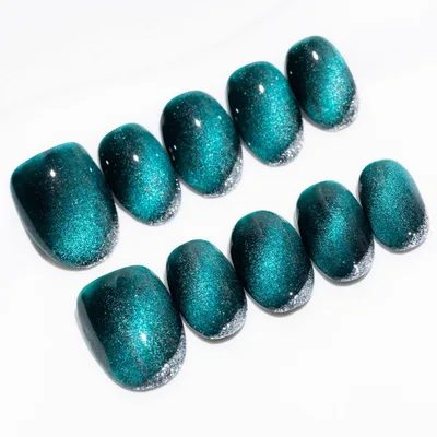 Sun&Beam Nails 手作り ネイルチップ ミディアム ロング アーモンド つけ爪 人気 3D おしゃれ 可愛い デザイン 付け爪 10枚入 (#36 マグネット・緑 · M)
