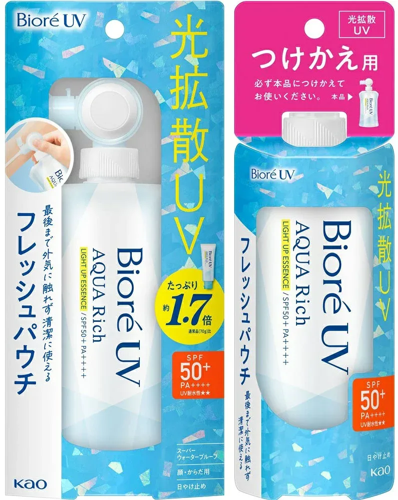 【本体+つけかえセット】花王 ビオレ UVアクアリッチ ライトアップエッセンス フレッシュパウチ 120g (4901301449474-481)