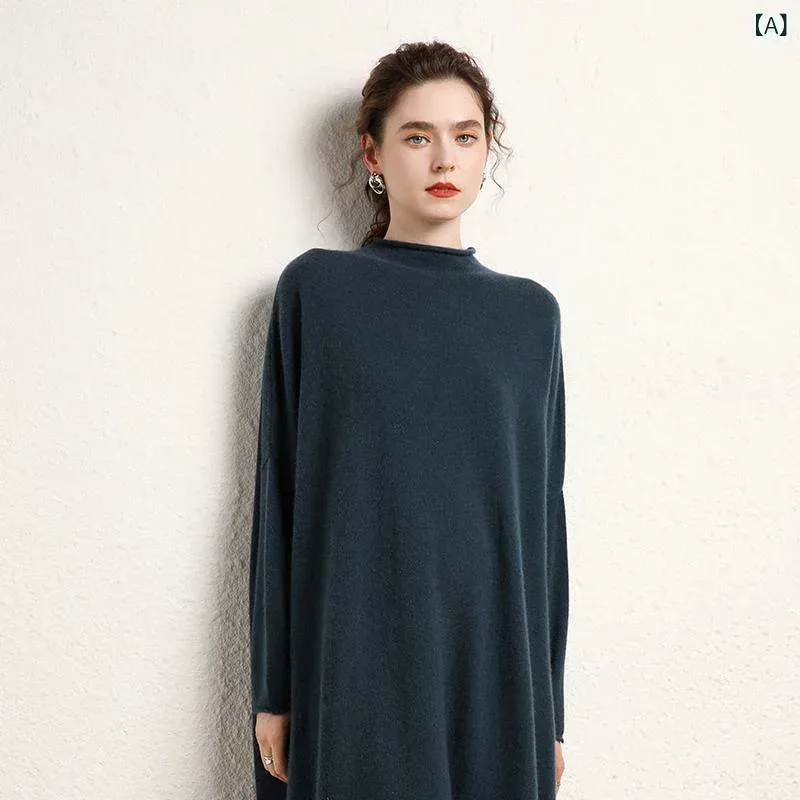 ワンピース レディース ロング丈 上質カシミヤ モックネック ミドルゲージ ニットワンピース 秋冬 長袖 ゆったり オーバーサイズ 体型カバー きれいめ カジュアル