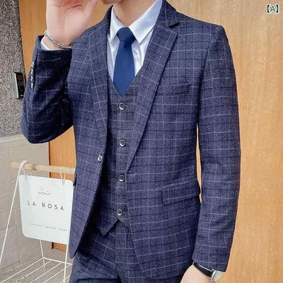 スーツ メンズ 男性用 チェック柄 スリーピース セットアップ ビジネス フォーマル 結婚式 通勤 パーティー 披露宴 礼服 春秋 スリム 細身 おしゃれ ファッション ジャケット ベスト スラックス 再生繊維混紡