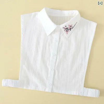 つけ襟 レディース 女性用 秋冬 重ね着 レイヤードスタイル 刺繍 白 ホワイト コットン 綿 カジュアル ショート丈 フェイクカラー 丸襟 角襟 快適な肌触り