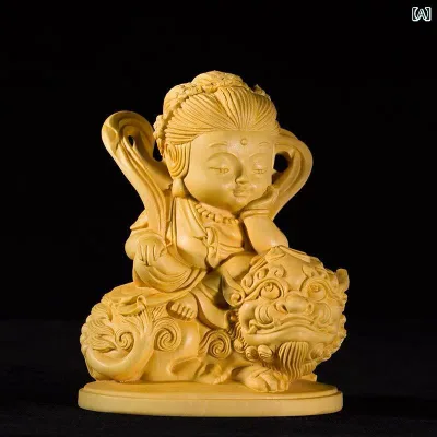 仏像 黄楊木彫り 文殊菩薩 普賢菩薩 獅子座文殊 象座普賢 干支守護神 華厳三聖 供養 インテリア オブジェ 厄除け 開運 縁起物 仏具 飾り