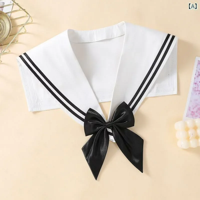 付け襟 レディース セーラーカラー 白黒 モノトーン ベーシック スクール 制服 蝶ネクタイ 飾りリボン 日本風 ポリエステル かわいい 春夏