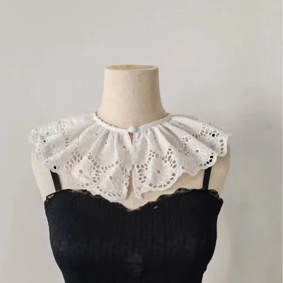 つけ襟 レディース 女性用 綿 コットン 刺繍 レース ドールカラー 丸襟 ロリータ ガーリー スウィート フェミニン 重ね着 レイヤード セーター ブラウス ナチュラル クラシック かわいい ホワイト