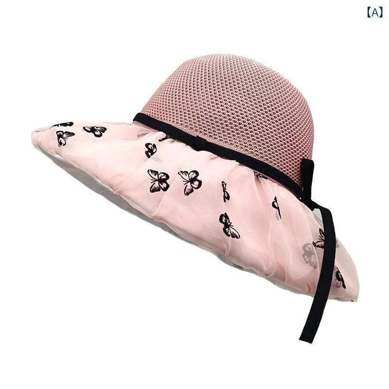 バケットハット レディース レース 蝶々 透かし編み ニット つば広 春夏 UVカット 紫外線対策 日よけ 通気性 ビーチ 万能