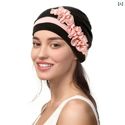 ターバン レディース 女性用 ムスリム インナーキャップ ヘッドキャップ 欧米風 サイド花飾り ドーム型 ポリエステル素材 バイカラー おしゃれ 上品 薄手 軽量 普段使い ファッションアイテム