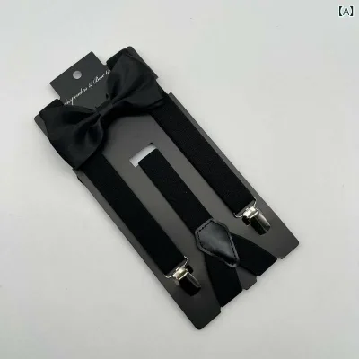 サスペンダー メンズ レディース ボウタイ Y字型 3本クリップ 両面ツイル ポリエステル ストレッチ 長さ調節 クロス式 無地 ブラック ピンク ネイビー