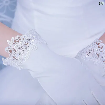 グローブ レディース ブライダル ウェディング 花嫁 結婚式 ドレス 短丈 指付き サテン レース 白 オールシーズン シンプル 装飾 アクセサリー