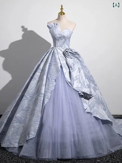 ドレス レディース スモーキーブルー ダスティブルー フォーマル ロングドレス パーティードレス イブニングドレス サテン 光沢感 高級感 エレガント 上品 ハイウエスト パフスリーブ 成人式 発表会 演奏会 結婚式 お呼ばれ 二次会