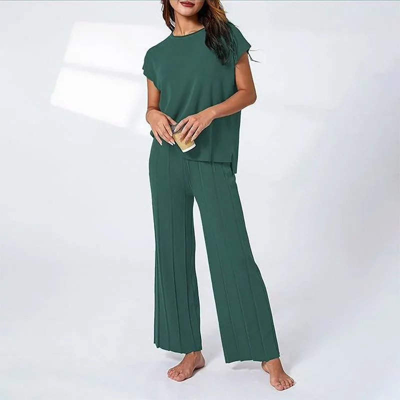 Setup Women's Knit Up Sleeveless Wide Pants 2 Piece Set Resort Cool Touch Elegant Commuting Casual Houndstooth Loungewear