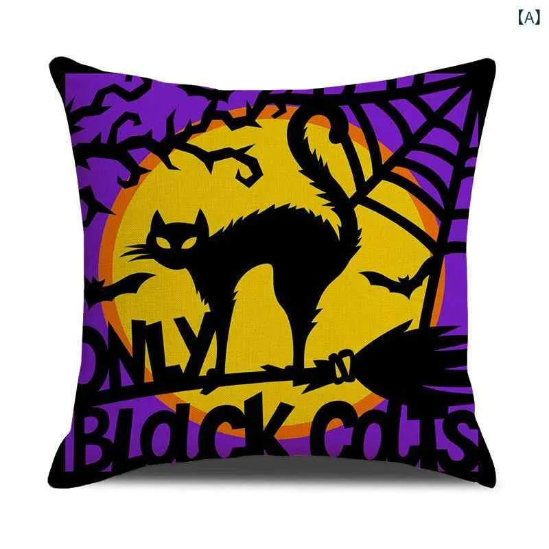 クッションカバー ハロウィン 抱枕カバー インテリア クッション キャラクター かぼちゃ 蜘蛛 飾り付け ソファ 背当て リネン 45cm 45cm かわいい お洒落 正方形 雑貨 北欧