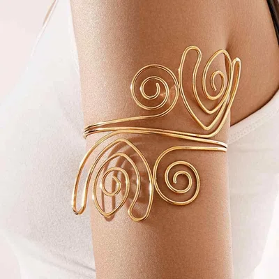 Bracelet Ladies Gold Bangle Spiral Coil Wrapped Large Unique Ethnic Fashion Accessory Metal