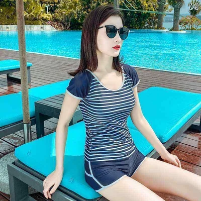 水着 レディース セパレート 体型カバー 半袖 露出控えめ 2点セット ショートパンツ 温泉 プール 海 水泳 スポーティー ネイビー