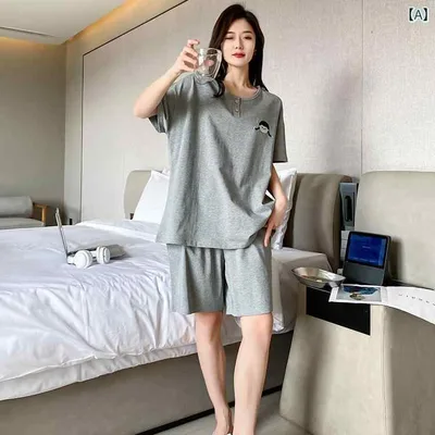 Pajamas, Women's Room Wear, Short Sleeves, Shorts, Cotton, Breathable, Cool, Sweat Absorbent, Quick Drying, Thin, Loose, Large Size, Loungewear, Everyday Wear