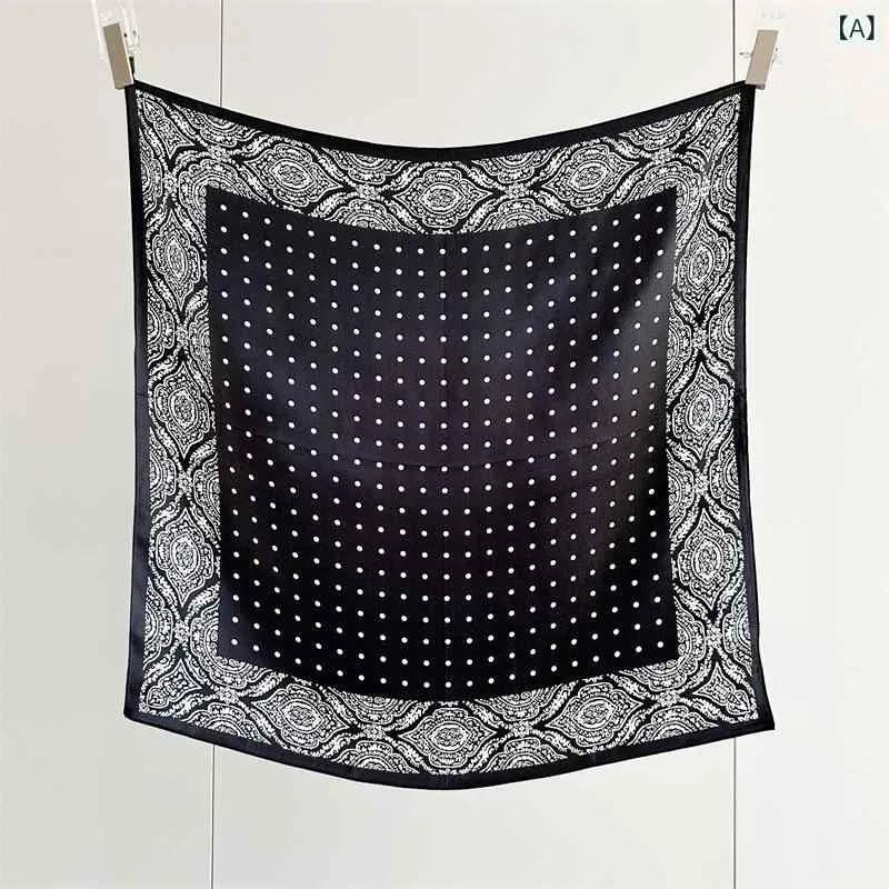 スカーフ レディース シルク調 接触冷感 軽量 ドット柄 スクエア 春夏 フレンチスタイル レトロ 正方形 ショール バンダナ 通勤用 首巻き