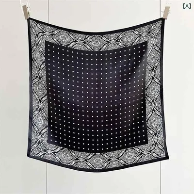 スカーフ レディース シルク調 接触冷感 軽量 ドット柄 スクエア 春夏 フレンチスタイル レトロ 正方形 ショール バンダナ 通勤用 首巻き