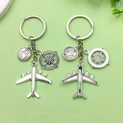 Keychain Travel Airplane Globe Compass Alloy Bag Charm Key Ring Women's Men's Accessories School Commuting Stylish Anniversary Present