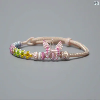 ブレスレット レディース メンズ 手編み グラデーション ピンク 桃の木 結び 蝶々 幸運 お守り アクセサリー 民族風 ハンドメイド かわいい