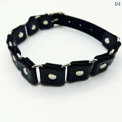 チョーカー レディース メンズ 男女兼用 首輪 PUレザー チェーン 2連 リング ベルト バックル パンク ゴシック ロック お洒落 シンプル