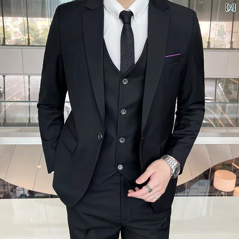 スーツ メンズ 春夏秋冬 3点セット ジャケット スラックス ベスト セットアップ 新郎 結婚式 披露宴 礼服 ビジネス 紳士服 通勤 フォーマル リクルート スリム 1つボタン センターベント シングルスーツ 大きいサイズ