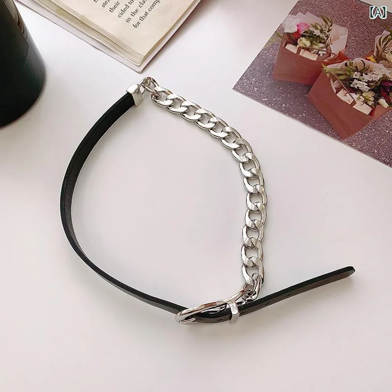 チョーカー レディース 金属 アレルギー対応 フェイクレザー ベルト バックル ネックレス ネックバンド ブレスレット 手首 アクセサリー 切り替え 幾何学 モチーフ ロック パンク カジュアル 腕輪 首飾り