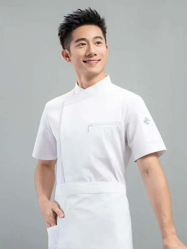 コックコート メンズ 半袖 春夏 吸汗速乾 厨房 白衣 コック服 飲食店 ワークウェア レストラン ホテル 厨房服 カフェ ベーカリー パティシエ 立ち襟 制服 作業着 業務用